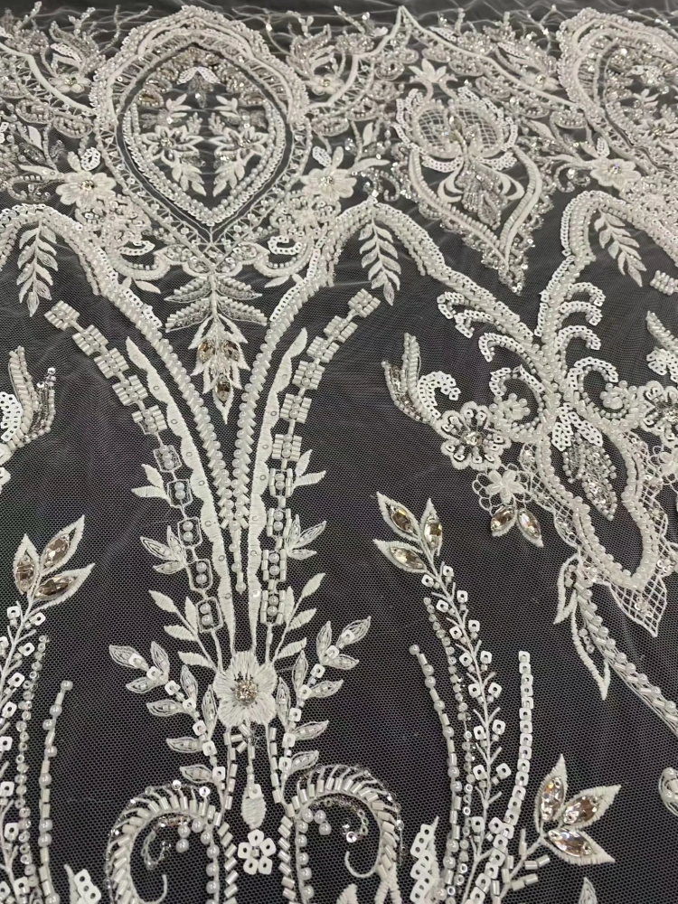 High-end court-style fabric High Quality Handmade Embroidery Net Lace Beads With Sequin For Party Women Dress