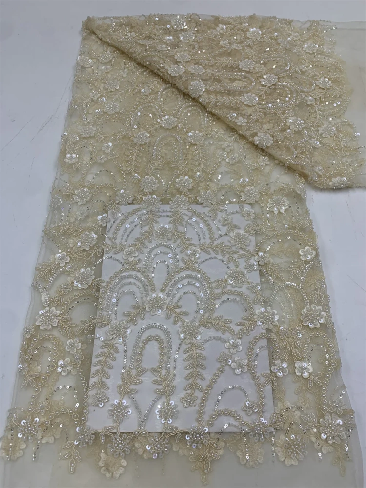 Luxury Exquisite Noble Hot Sale New Fashion Design Fabric Handmade Embroidery Net Lace Beads For Making Women Wedding  Dress