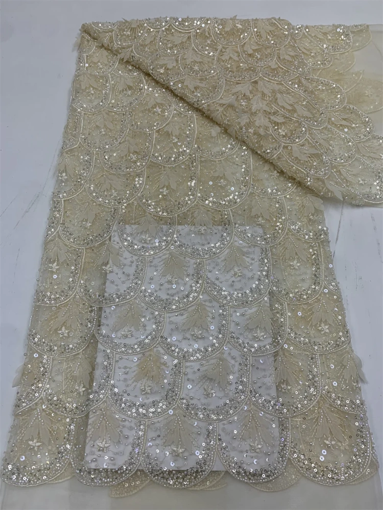 Hot Sale Exquisite Noble Attractive New Fashion Design Fabric Handmade Embroidery Net Lace Beads For Making Women Wedding  Dress