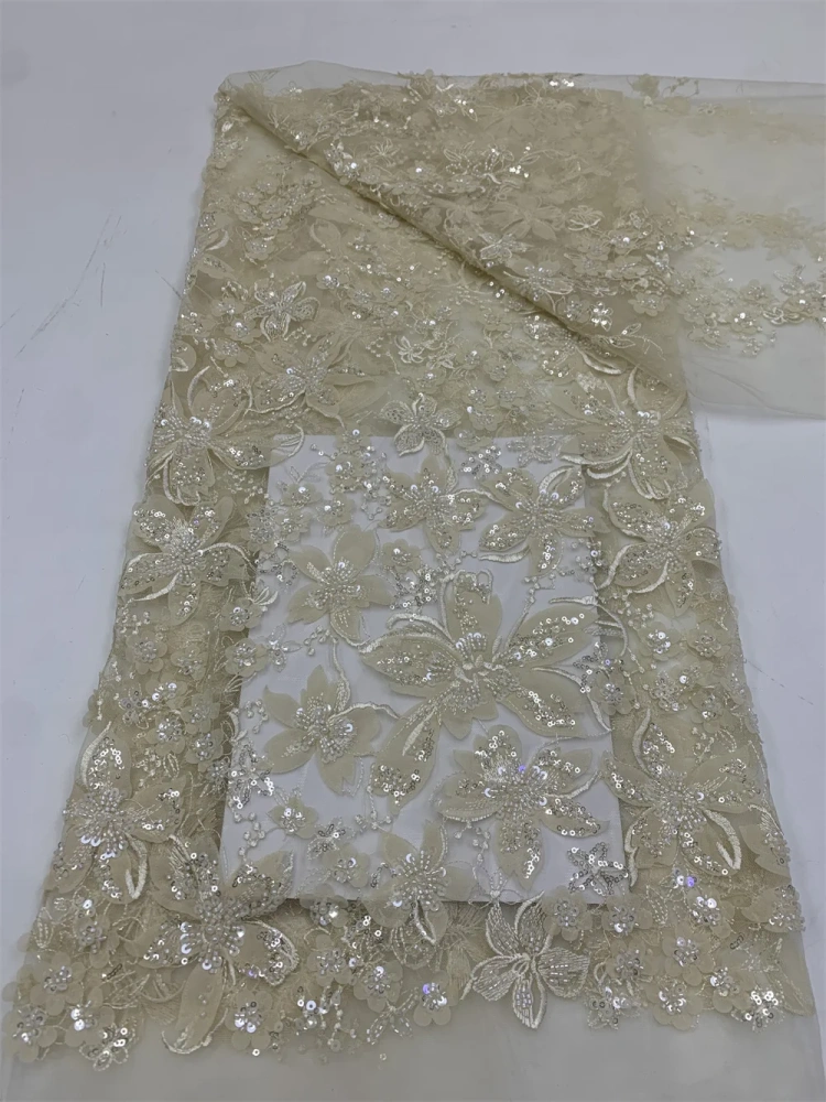 Noble Luxury High-end New Fashion Design Fabric Handmade Embroidery Net Lace Beads For Making Women Wedding  Dress