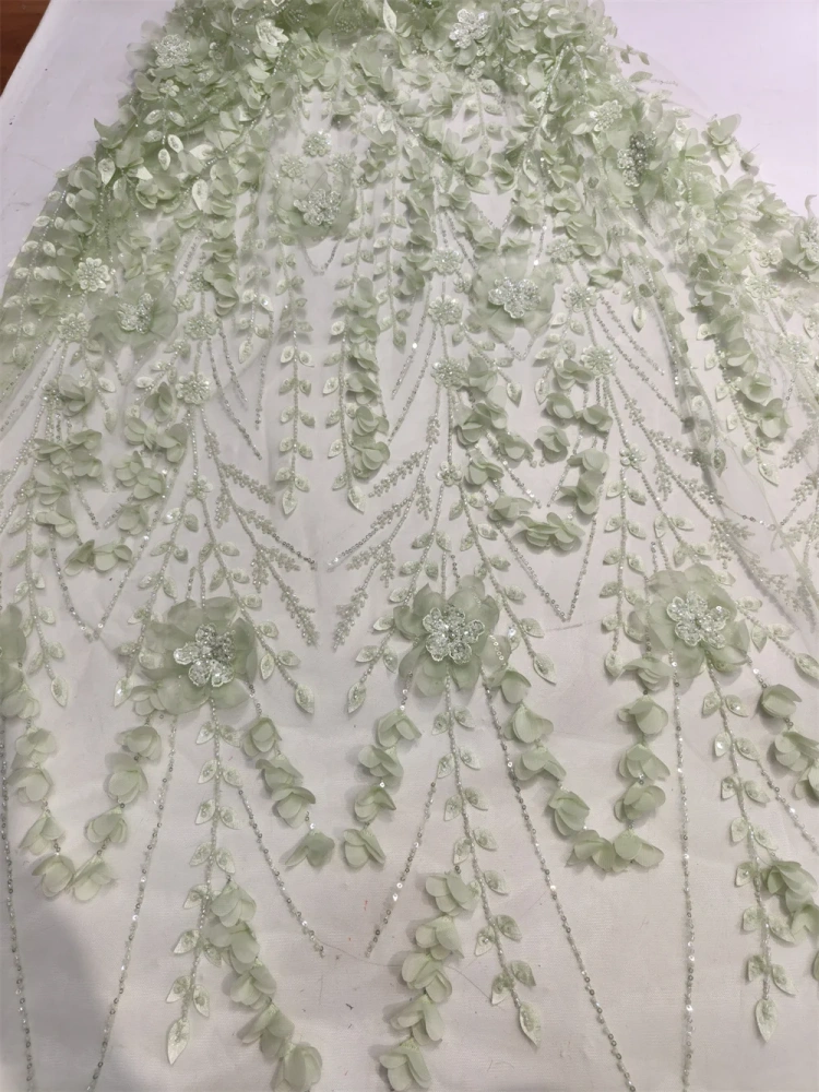 Elegance Hot Sale Exquisite Luxury Quality Fabric Handmade 3D Embroidery Net Lace Beads With For Making Women Wedding Dress