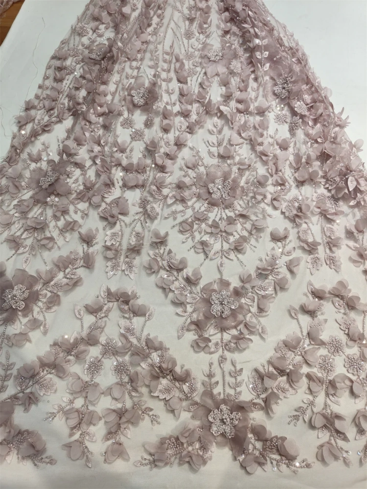 Elegance Hot Sale Exquisite Luxury Quality Fabric Handmade 3D Embroidery Net Lace Beads With For Making Women Wedding Dress
