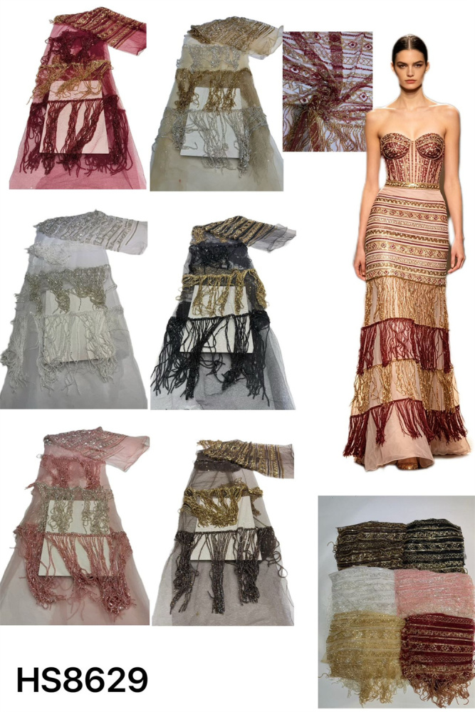 New Arrival Exquisite Luxury High-end Heavy-duty Colored Fringed tube With Hand-Embroidered Net Lace Sequins Top Quality For Making Women Wedding Dress