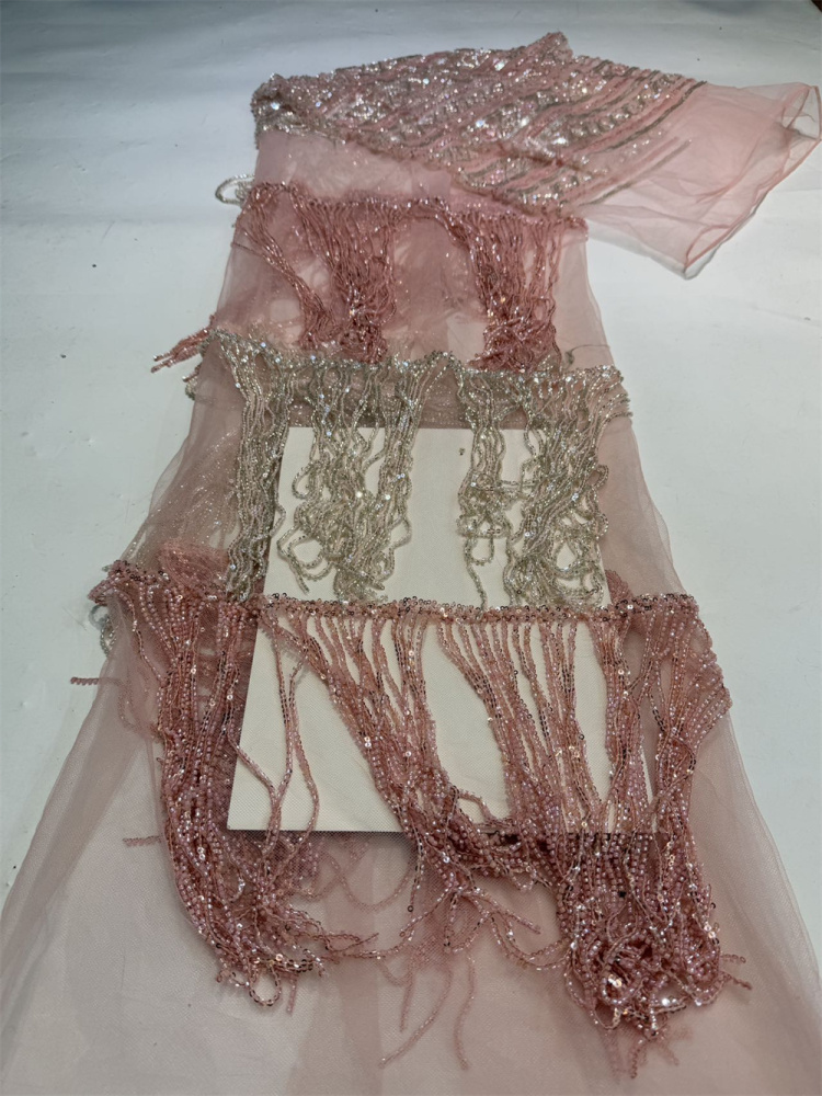 New Arrival Exquisite Luxury High-end Heavy-duty Colored Fringed tube With Hand-Embroidered Net Lace Sequins Top Quality For Making Women Wedding Dress