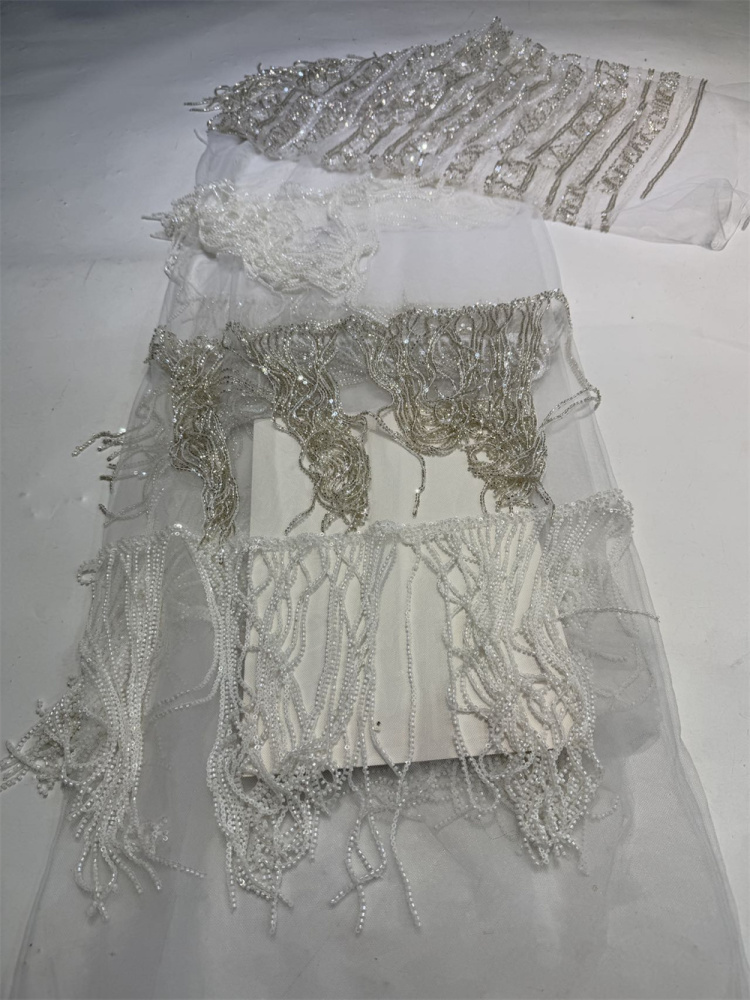 New Arrival Exquisite Luxury High-end Heavy-duty Colored Fringed tube With Hand-Embroidered Net Lace Sequins Top Quality For Making Women Wedding Dress