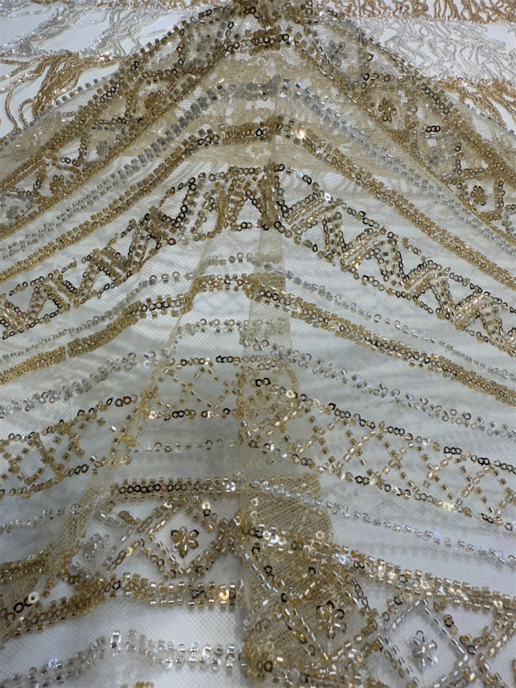 New Arrival Exquisite Luxury High-end Heavy-duty Colored Fringed tube With Hand-Embroidered Net Lace Sequins Top Quality For Making Women Wedding Dress