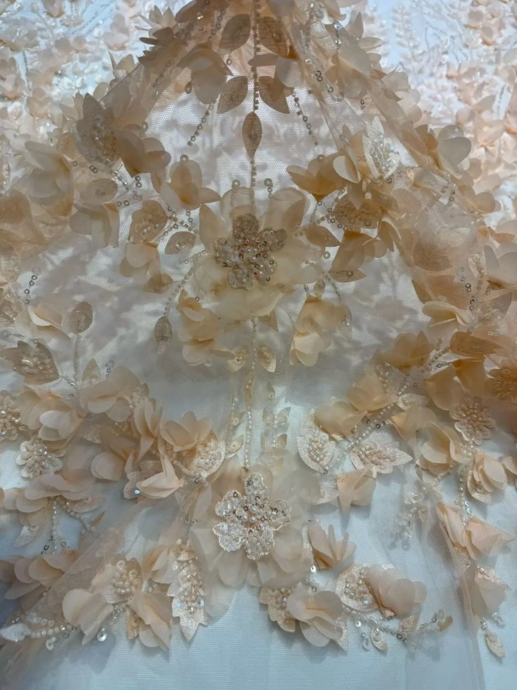 Elegance Hot Sale Exquisite Luxury Quality Fabric Handmade 3D Embroidery Net Lace Beads With For Making Women Wedding Dress