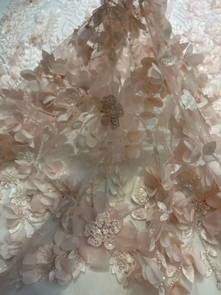 Elegance Hot Sale Exquisite Luxury Quality Fabric Handmade 3D Embroidery Net Lace Beads With For Making Women Wedding Dress