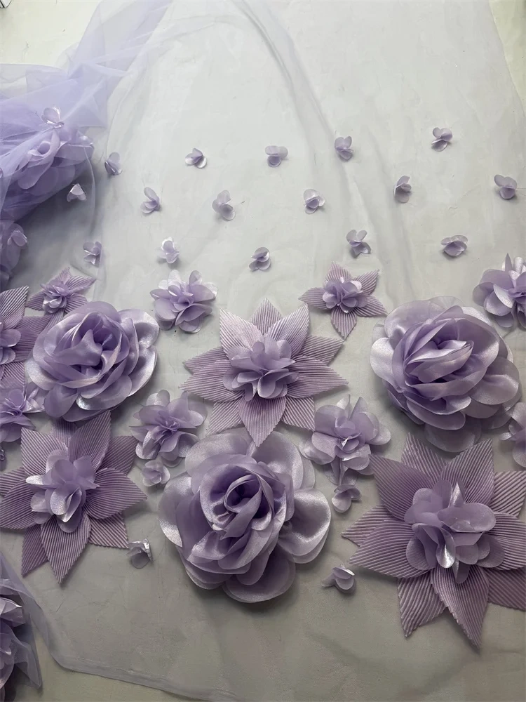 Hot Sale Exquisite Unique Dignified Quality Fabric Handmade 3D Embroidery Net Lace Beads With For Making Women Wedding Dress