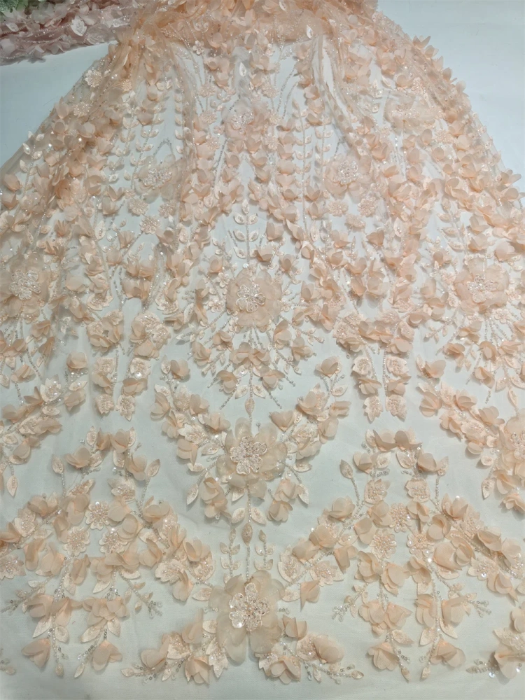 Elegance Hot Sale Exquisite Luxury Quality Fabric Handmade 3D Embroidery Net Lace Beads With For Making Women Wedding Dress