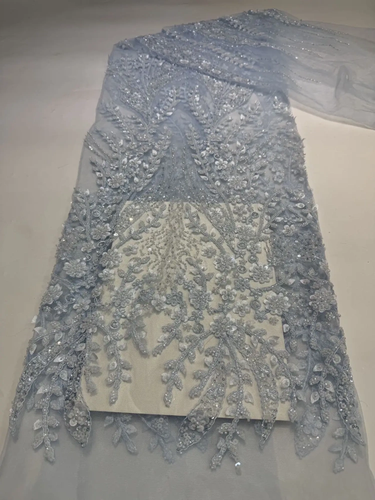 Luxury Unique Hot Sale Exquisite Elegance Quality Fabric Handmade Embroidery Net Lace Beads With For Making Women Wedding Dress