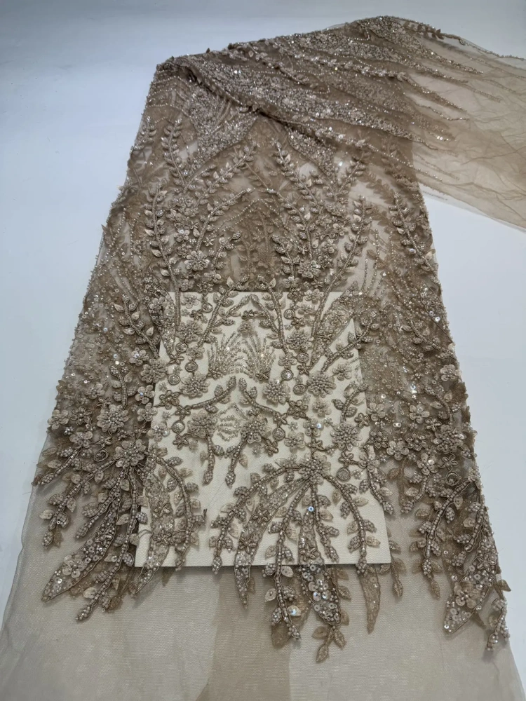 Luxury Unique Hot Sale Exquisite Elegance Quality Fabric Handmade Embroidery Net Lace Beads With For Making Women Wedding Dress