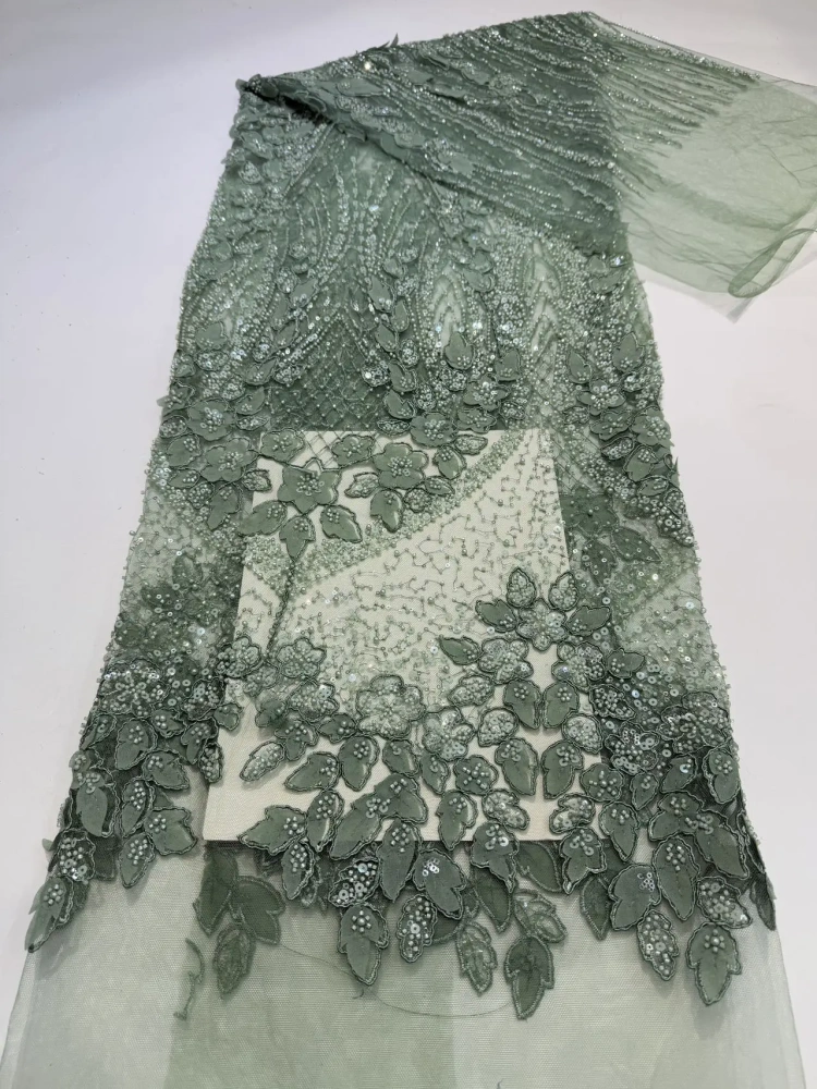 Elegance Unique Hot Sale Exquisite Luxury Quality Fabric Handmade Embroidery Net Lace Beads With For Making Women Wedding Dress