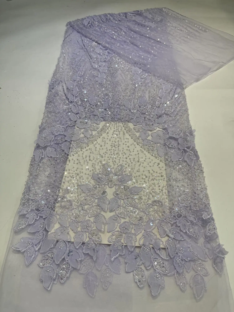 Elegance Unique Hot Sale Exquisite Luxury Quality Fabric Handmade Embroidery Net Lace Beads With For Making Women Wedding Dress