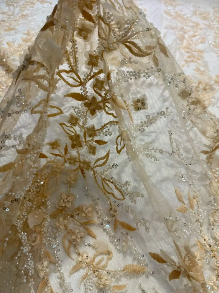Hot Sale Exquisite High-end Dignified Quality Fabric Handmade Embroidery Net Lace Beads With For Making Women Wedding Dress