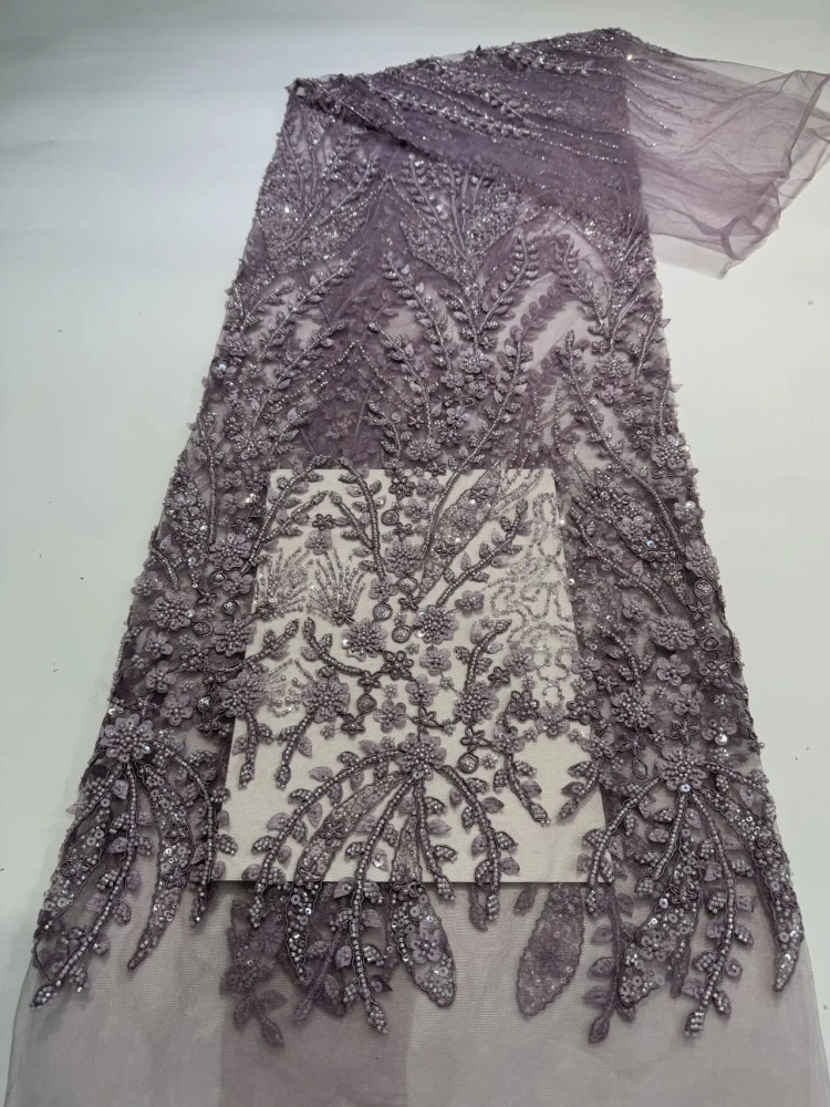 Luxury Unique Hot Sale Exquisite Elegance Quality Fabric Handmade Embroidery Net Lace Beads With For Making Women Wedding Dress