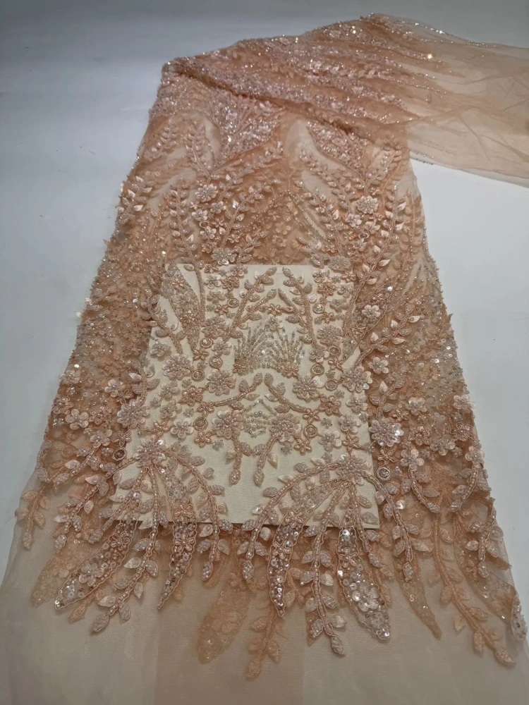 Luxury Unique Hot Sale Exquisite Elegance Quality Fabric Handmade Embroidery Net Lace Beads With For Making Women Wedding Dress