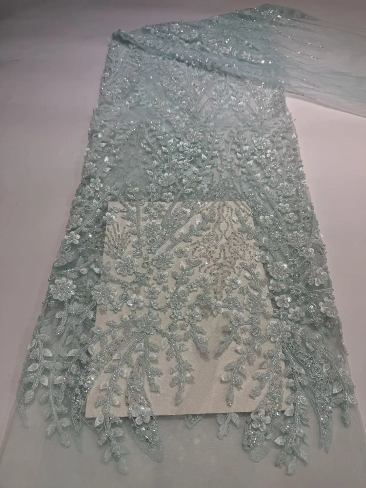 Luxury Unique Hot Sale Exquisite Elegance Quality Fabric Handmade Embroidery Net Lace Beads With For Making Women Wedding Dress