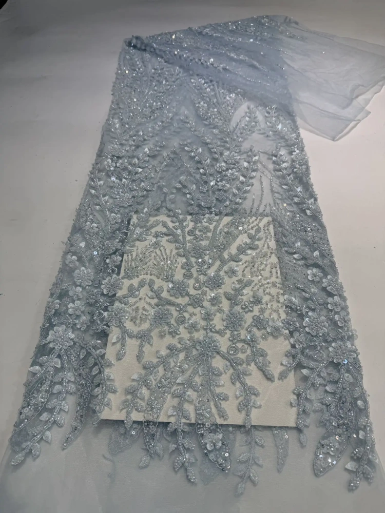 Luxury Unique Hot Sale Exquisite Elegance Quality Fabric Handmade Embroidery Net Lace Beads With For Making Women Wedding Dress