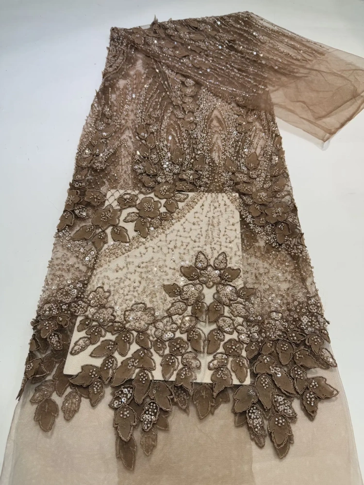 Elegance Unique Hot Sale Exquisite Luxury Quality Fabric Handmade Embroidery Net Lace Beads With For Making Women Wedding Dress