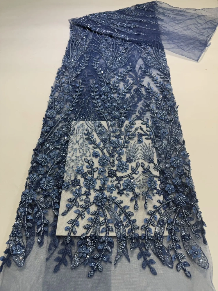 Luxury Unique Hot Sale Exquisite Elegance Quality Fabric Handmade Embroidery Net Lace Beads With For Making Women Wedding Dress