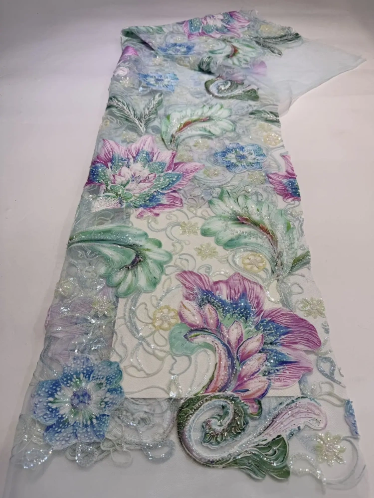 High-end Hot Sale Exquisite Elegance Quality Fabric Handmade Embroidery Net Lace Beads With For Making Women Wedding Dress