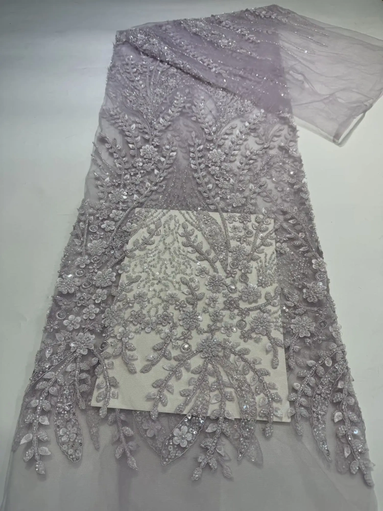 Luxury Unique Hot Sale Exquisite Elegance Quality Fabric Handmade Embroidery Net Lace Beads With For Making Women Wedding Dress