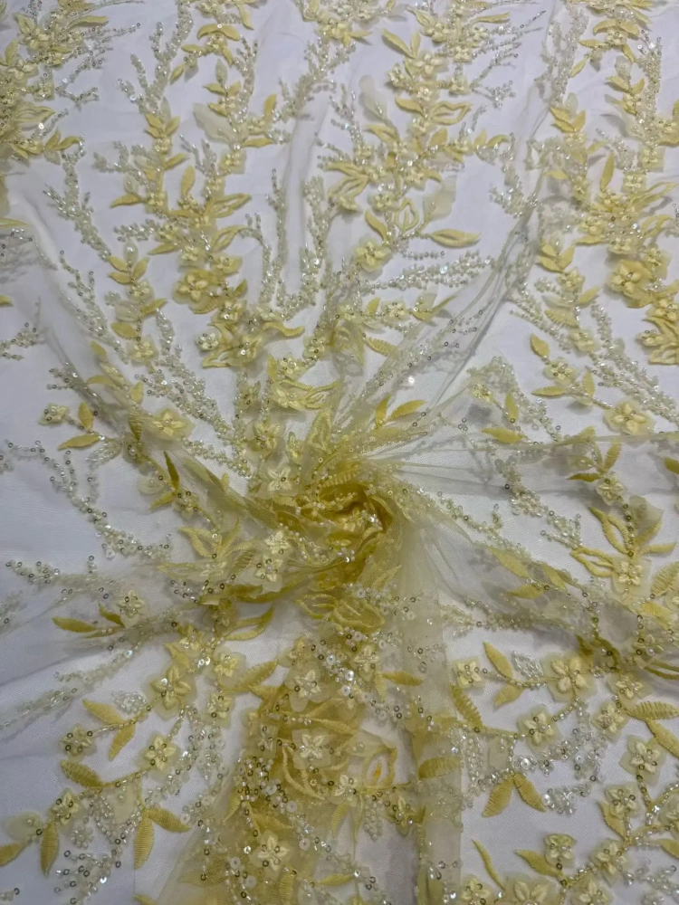 Hot Sale Exquisite High-end Dignified Quality Fabric Handmade Embroidery Net Lace Beads With For Making Women Wedding Dress