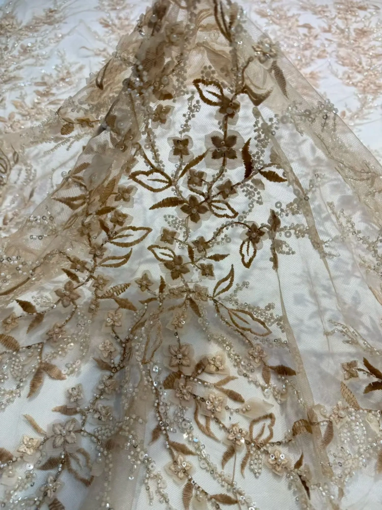 Hot Sale Exquisite High-end Dignified Quality Fabric Handmade Embroidery Net Lace Beads With For Making Women Wedding Dress