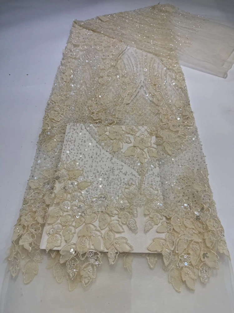 Elegance Unique Hot Sale Exquisite Luxury Quality Fabric Handmade Embroidery Net Lace Beads With For Making Women Wedding Dress