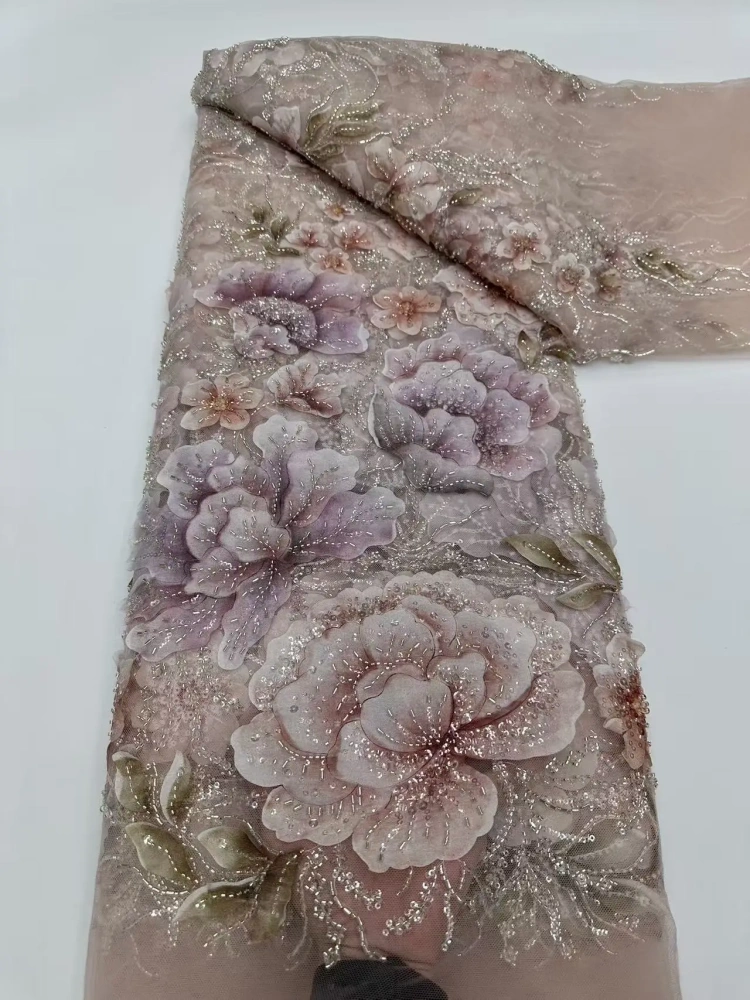 Hot Sale Exquisite High-end Attractive Quality Fabric Handmade Embroidery Net Lace Beads With For Making Women Wedding Dress
