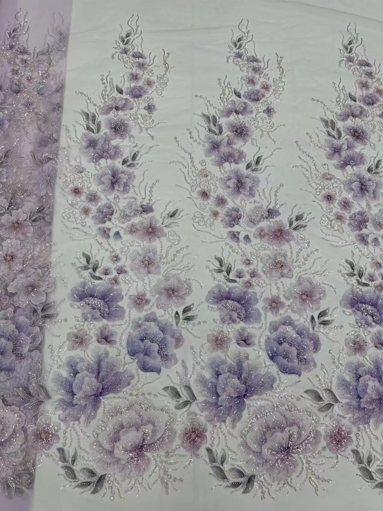 Hot Sale Exquisite High-end Attractive Quality Fabric Handmade Embroidery Net Lace Beads With For Making Women Wedding Dress