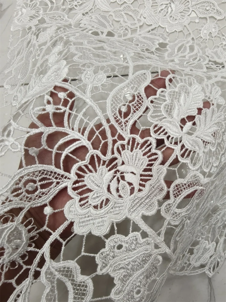 White Handmade Embroidery Net Lace High-Quality Fabric for Women's Wedding Dress Style Noble Hot Sale 2026