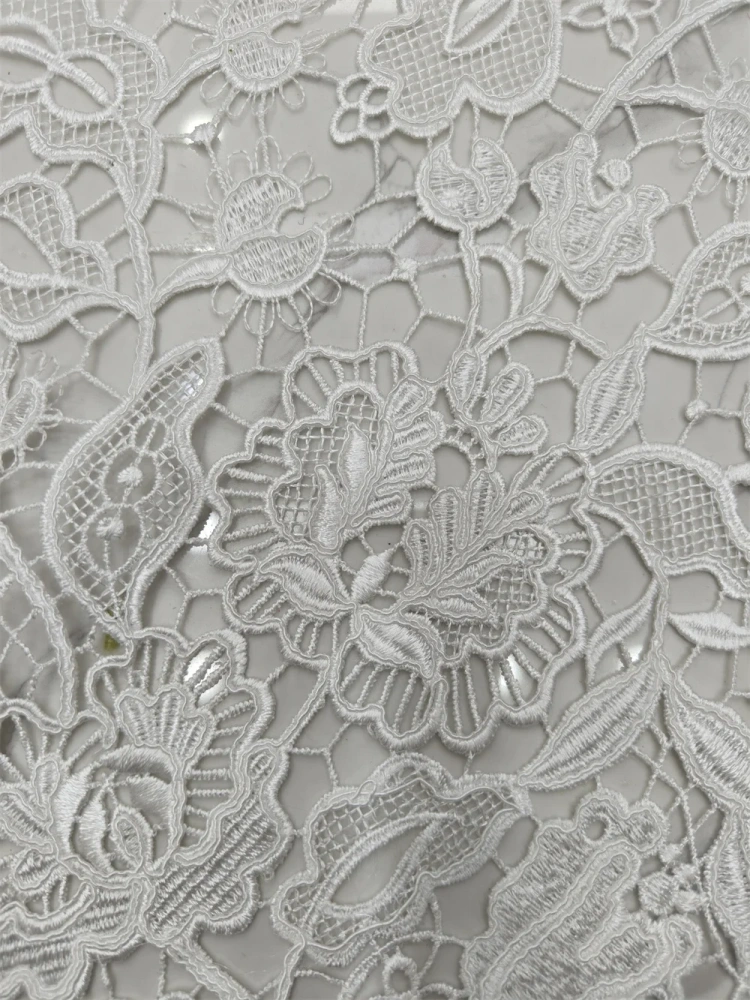 White Handmade Embroidery Net Lace High-Quality Fabric for Women's Wedding Dress Style Noble Hot Sale 2026