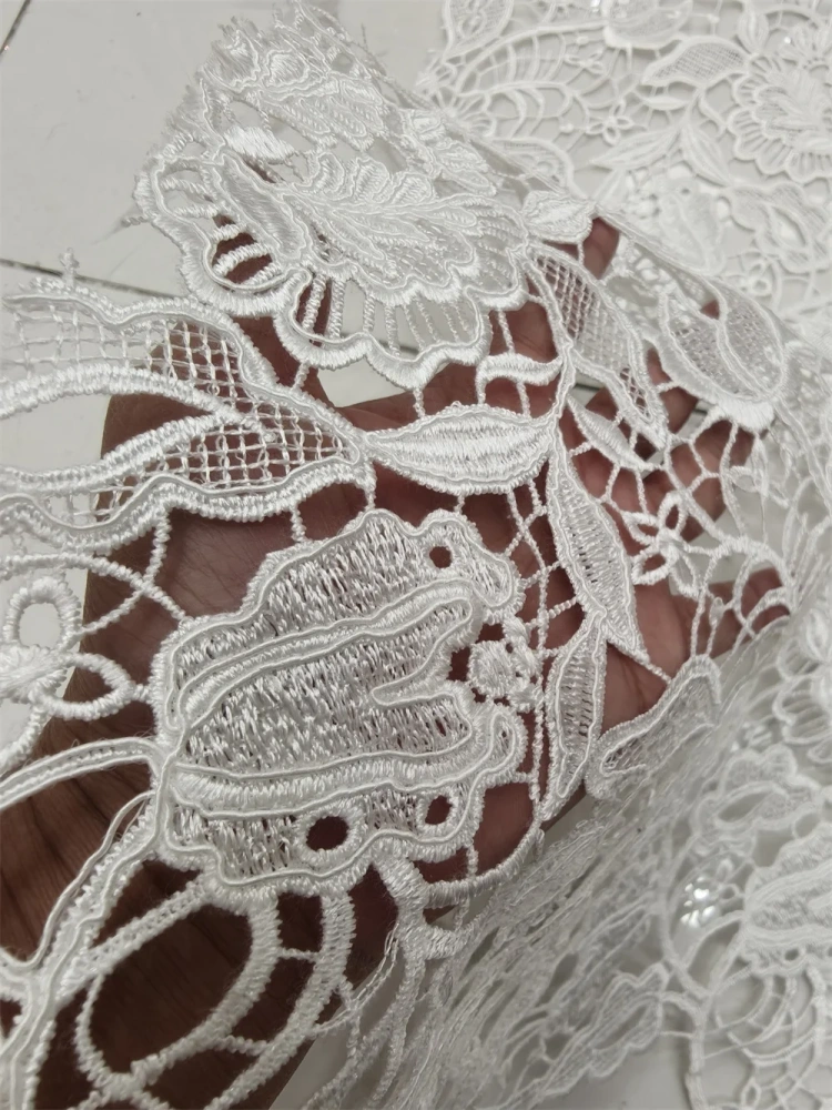 White Handmade Embroidery Net Lace High-Quality Fabric for Women's Wedding Dress Style Noble Hot Sale 2026