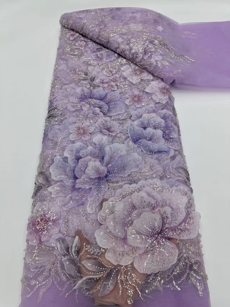 Hot Sale Exquisite High-end Attractive Quality Fabric Handmade Embroidery Net Lace Beads With For Making Women Wedding Dress