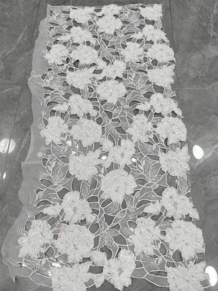 Handmade Colorful Net Lace with Beads Unique Exquisite Noble Fabric for Women's Wedding Dress High-Quality Style