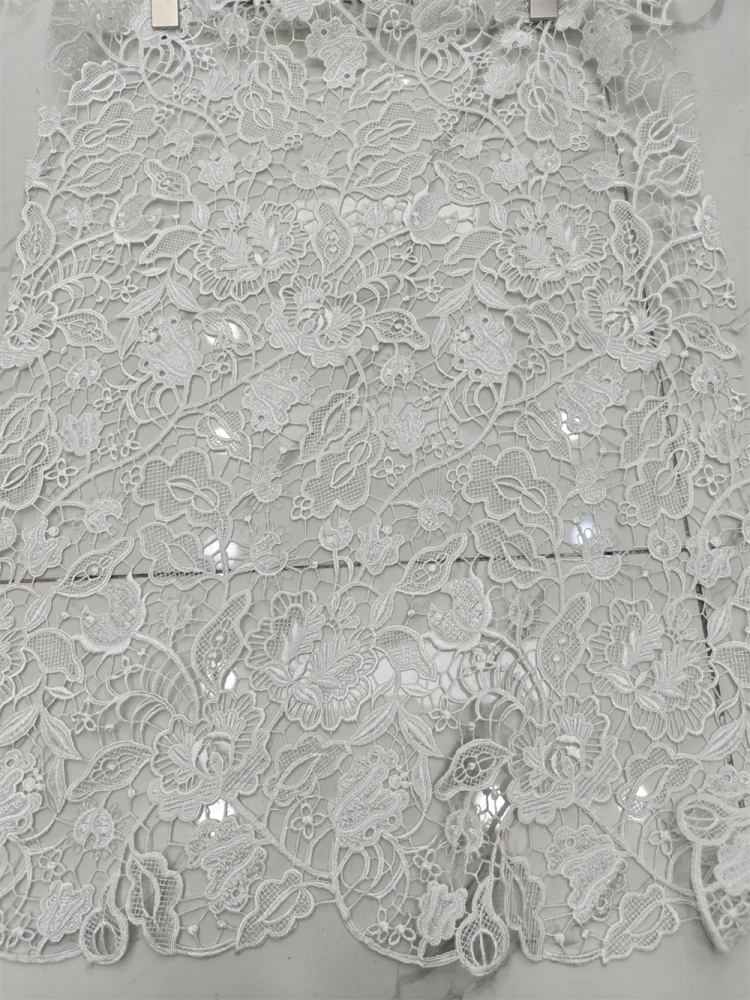 White Handmade Embroidery Net Lace High-Quality Fabric for Women's Wedding Dress Style Noble Hot Sale 2026