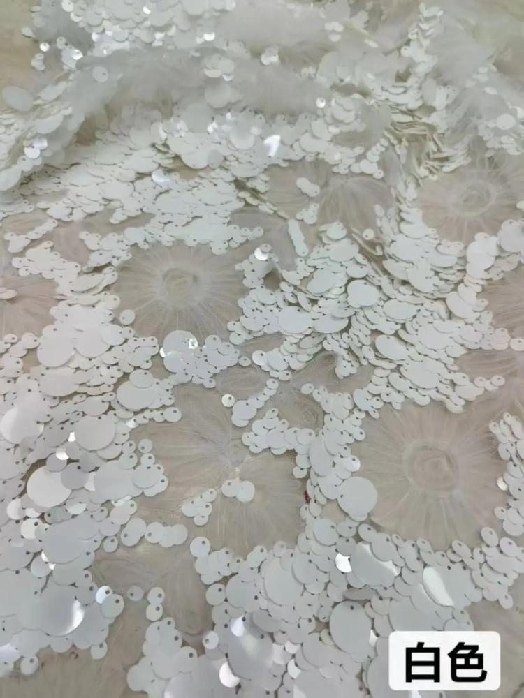 Hot Online Attractive Design High Quality Fabric Handmade Embroidery Net Lace With Sequins For Making Women Wedding Dress 2026