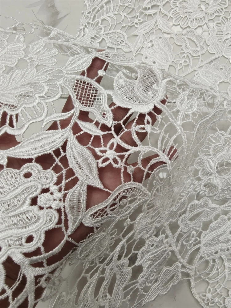 White Handmade Embroidery Net Lace High-Quality Fabric for Women's Wedding Dress Style Noble Hot Sale 2026