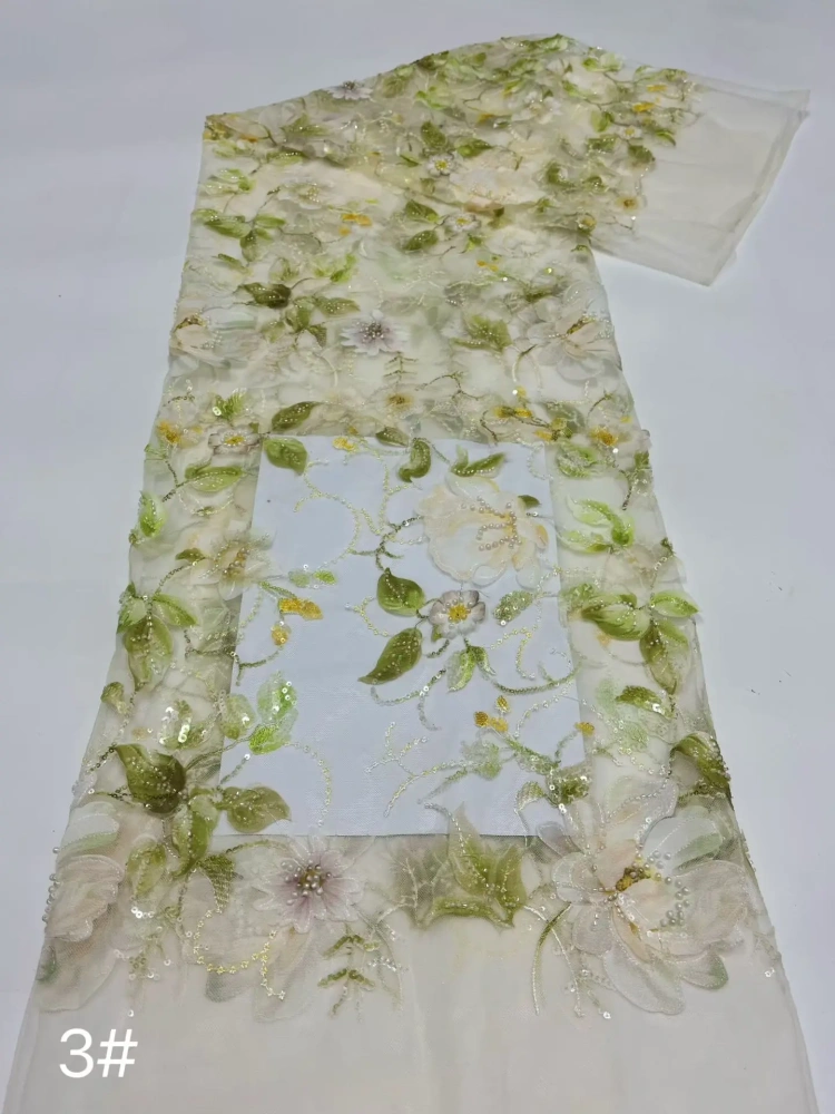 Unique Exquisite Luxury Handmade Net Lace with Firework Beads for Women's Wedding Dress Dignified Style High-Quality Fabric