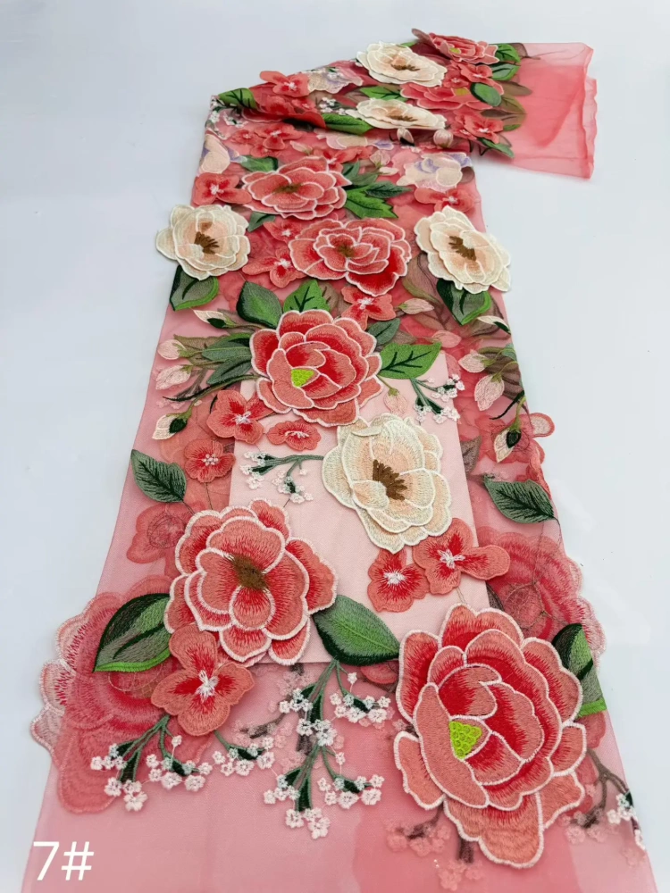 Colorful Best-Selling Three-Dimensional Embroidered Net Lace Large Flowers Of High Quality Fabric For Making Women Wedding Dress