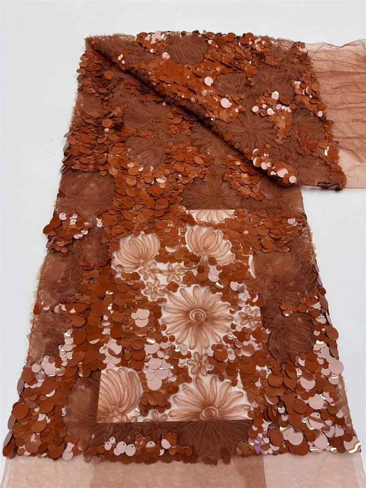 Hot Online Attractive Design High Quality Fabric Handmade Embroidery Net Lace With Sequins For Making Women Wedding Dress 2026