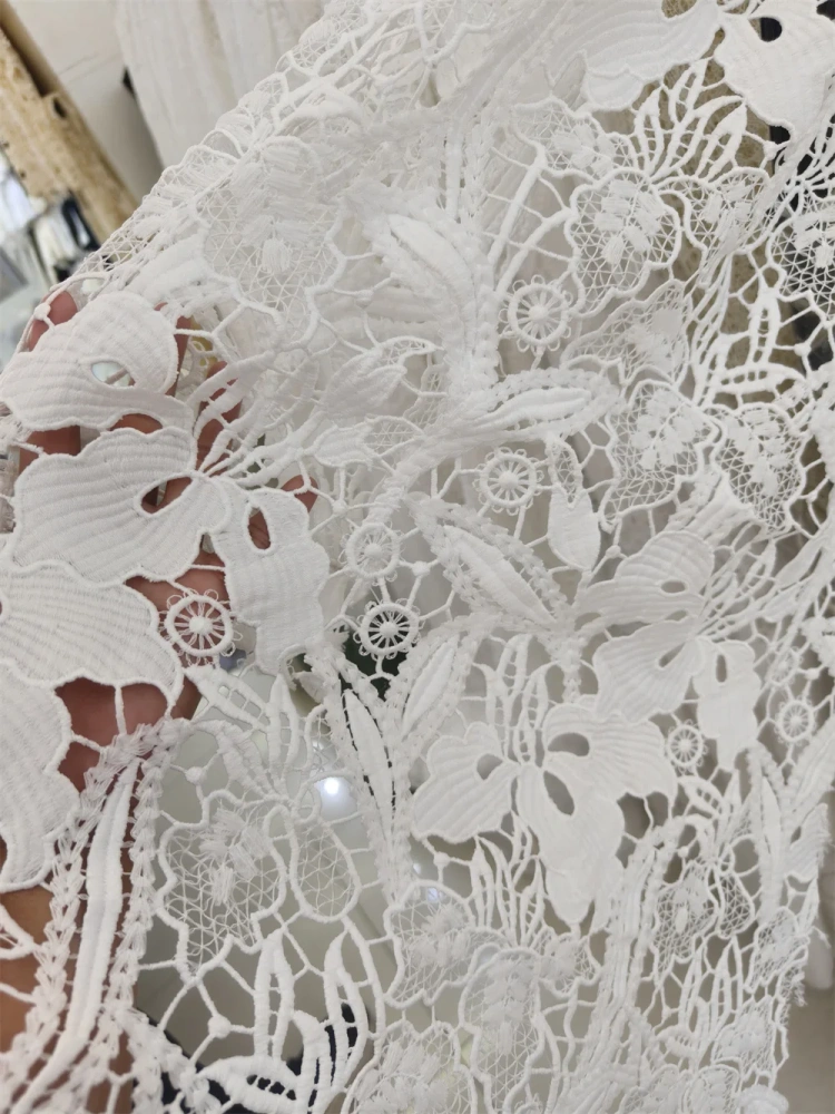 White Handmade Embroidery Net Lace High-Quality Fabric for Women's Wedding Dress Style Noble Hot Sale 2026