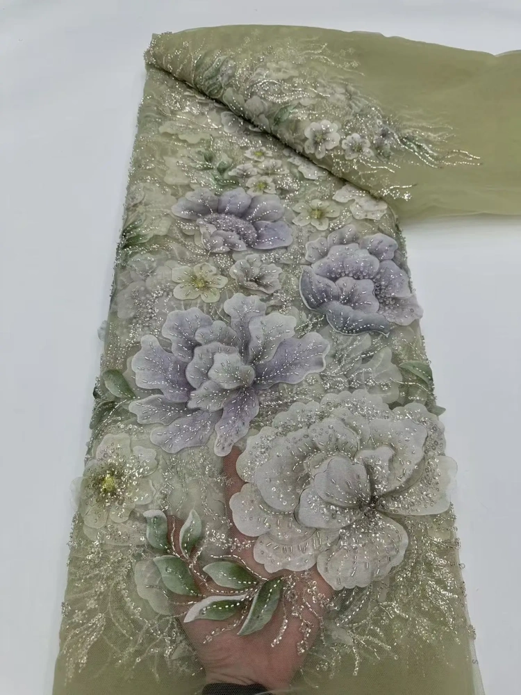 Hot Sale Exquisite High-end Attractive Quality Fabric Handmade Embroidery Net Lace Beads With For Making Women Wedding Dress