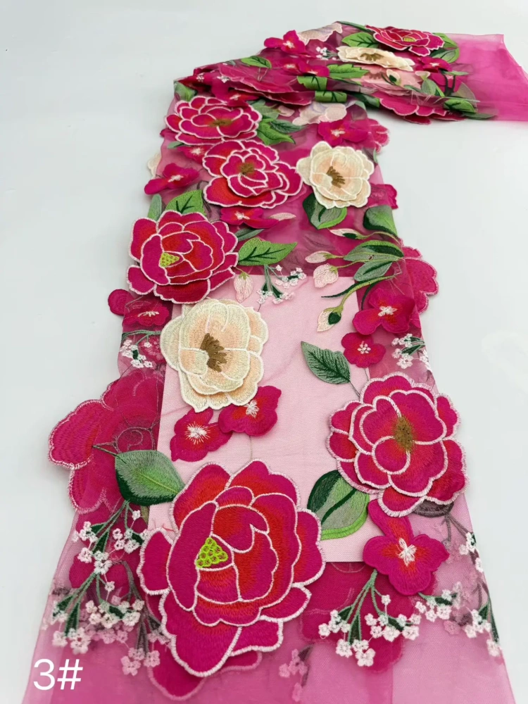 Colorful Best-Selling Three-Dimensional Embroidered Net Lace Large Flowers Of High Quality Fabric For Making Women Wedding Dress