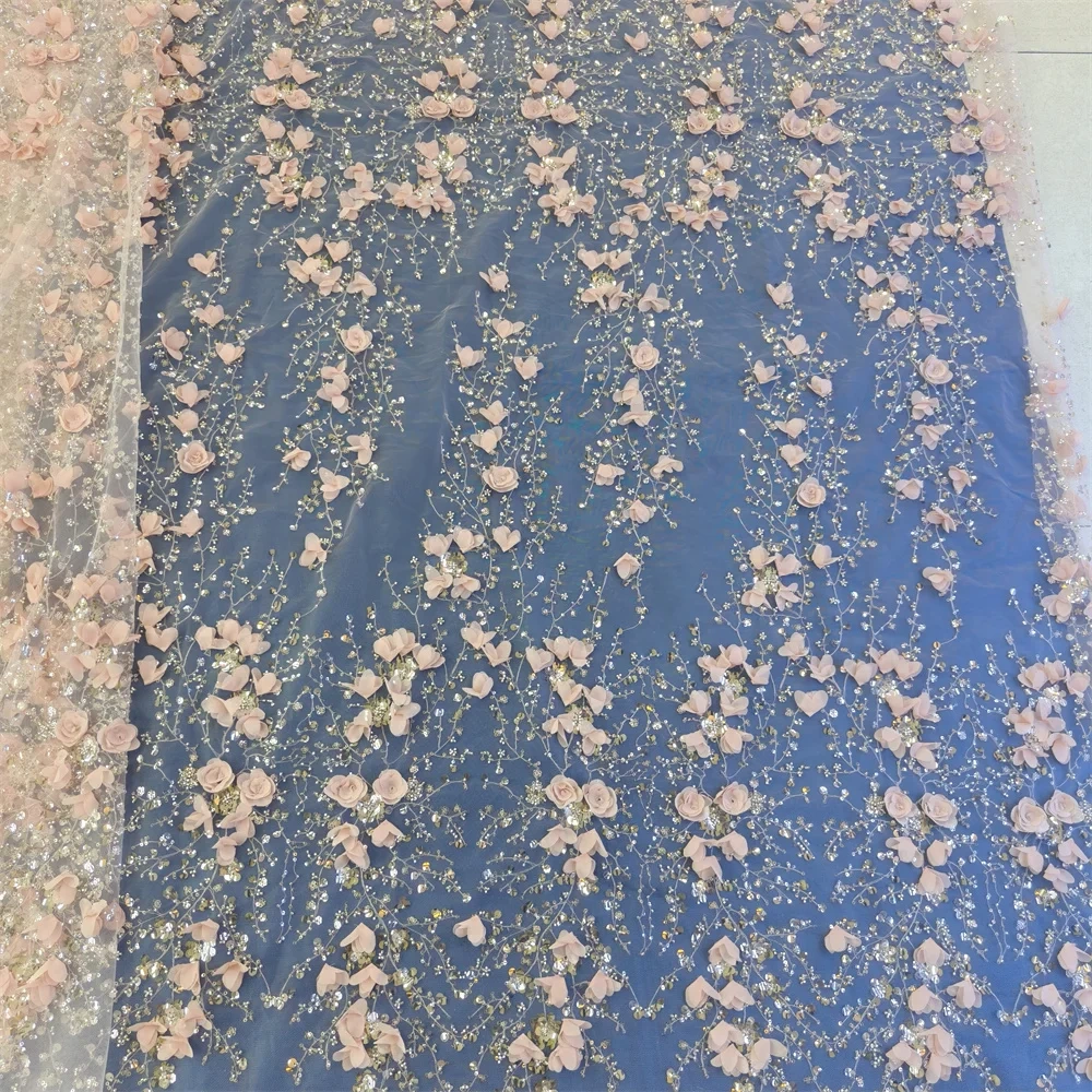 High-end Hot Sale Exquisite Dignified Quality Fabric Handmade 3D Embroidery Net Lace Beads With For Making Women Wedding Dress