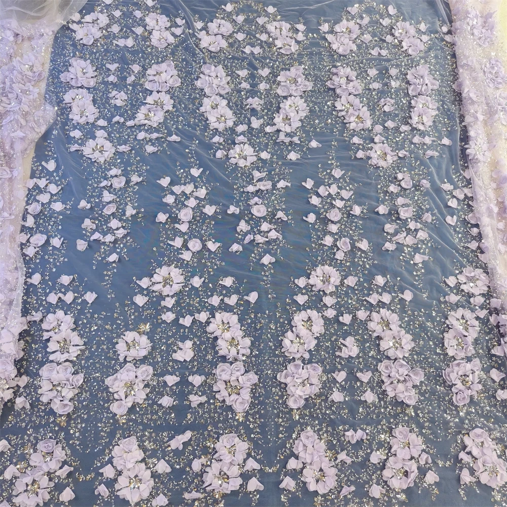 High-end Hot Sale Exquisite Dignified Quality Fabric Handmade 3D Embroidery Net Lace Beads With For Making Women Wedding Dress