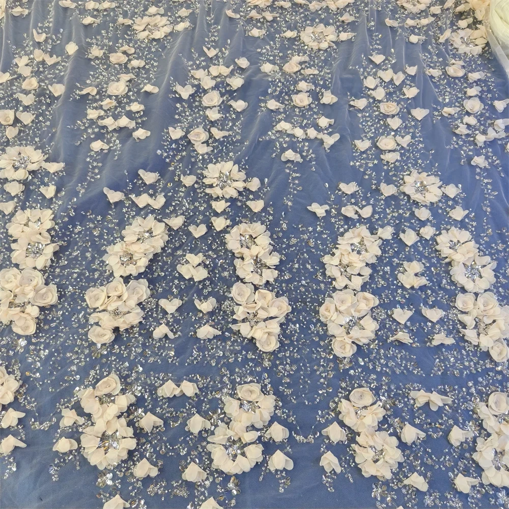High-end Hot Sale Exquisite Dignified Quality Fabric Handmade 3D Embroidery Net Lace Beads With For Making Women Wedding Dress