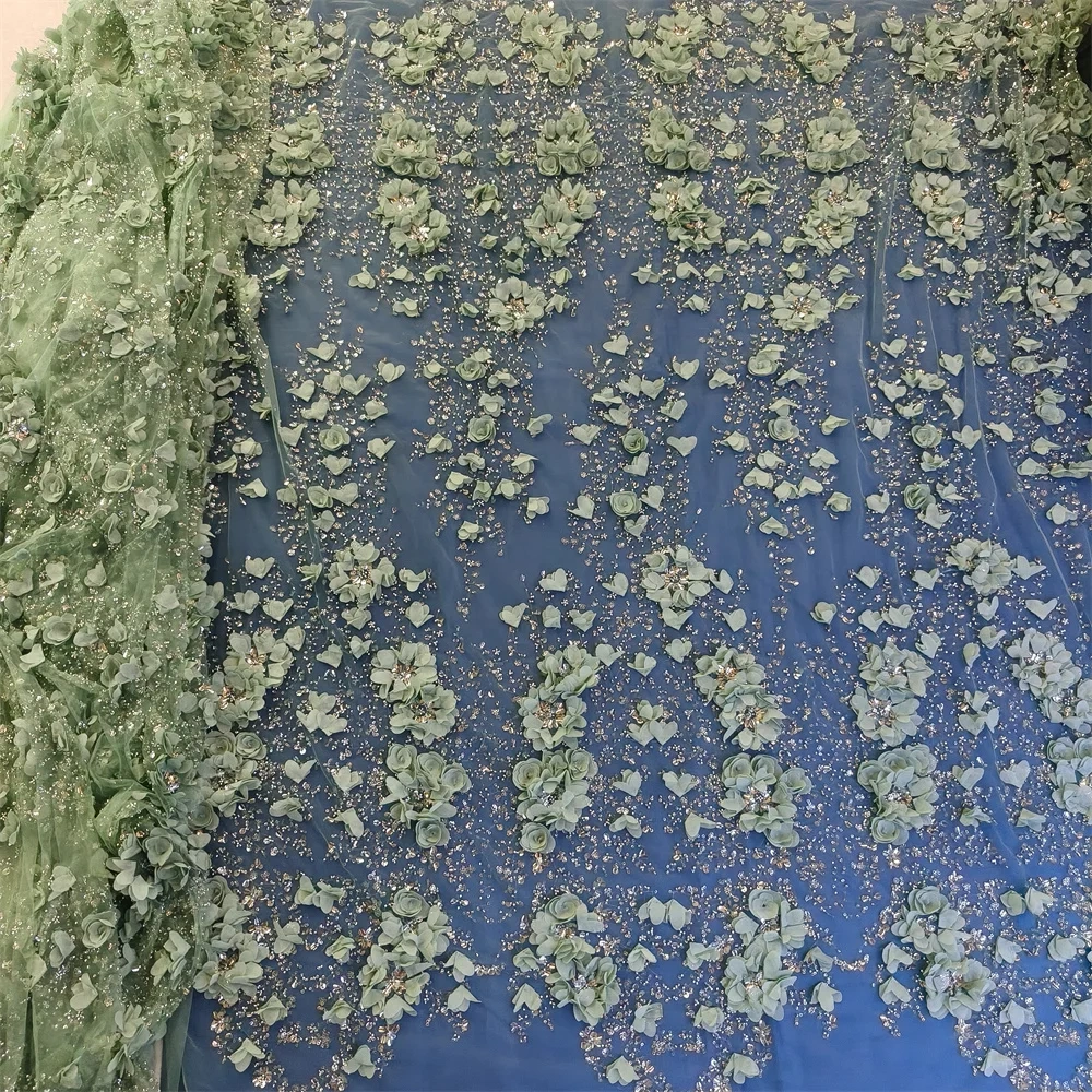 High-end Hot Sale Exquisite Dignified Quality Fabric Handmade 3D Embroidery Net Lace Beads With For Making Women Wedding Dress